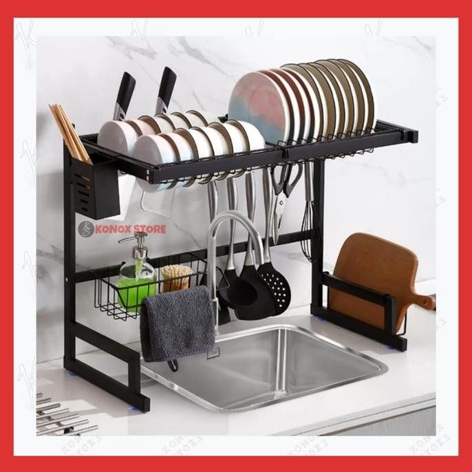 RAK DAPUR CUCI PIRING STAINLESS HITAM / RAK PIRING  ATAS WASTAFEL