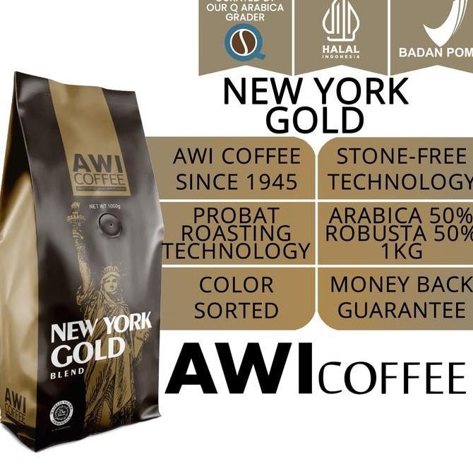 

AWI COFFE NEW YORK GOLD BLEND 1 KG BIJI | ROASTED COFFEE BEAN | ARABICA ROBUSTA PREMIUM CAFE BLEND TERMURAH