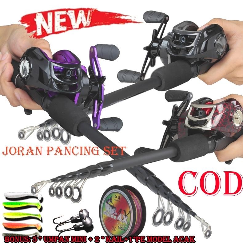 TERLARIS HAIYI Fishing Set Pancing Murah Pancing Set 1.5-2.4m Telescopic Fishing Rod BC Reel Pancing