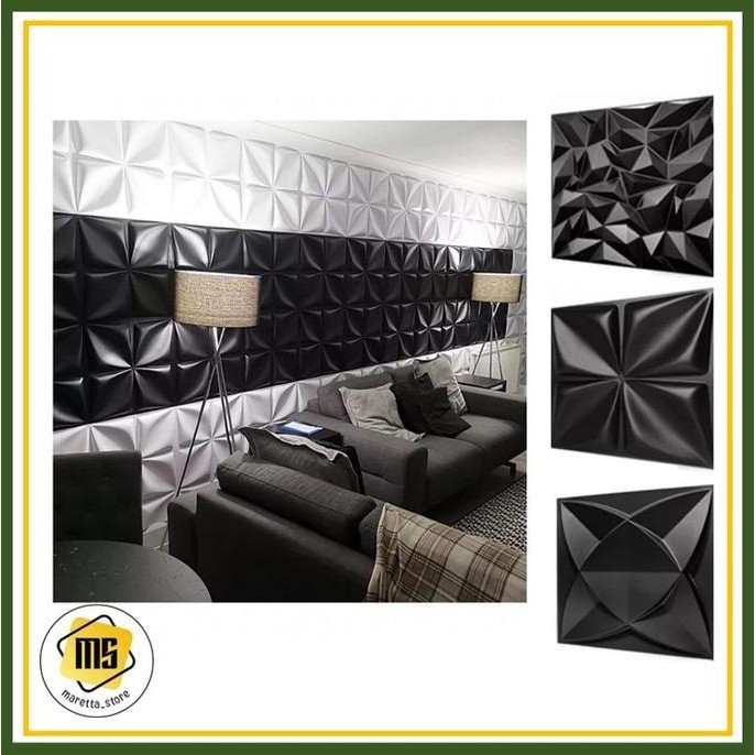 Promo Wall Panel 3D PVC Hitam Ukuran 50 x 50 cm COD