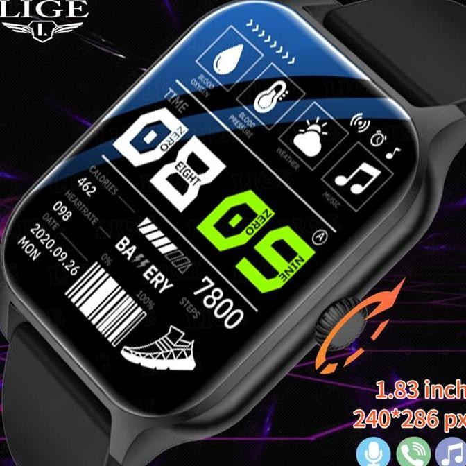 LIGE Jam Tangan Pintar Pria Baru Layar AMOLED 1.83 "Layar Sentuh Penuh Pelacak Kebugaran Panggilan B