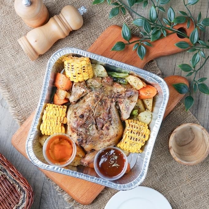 

Roated Chien Garlic Butter Roemary With Vegetable Auce Ayam Baar