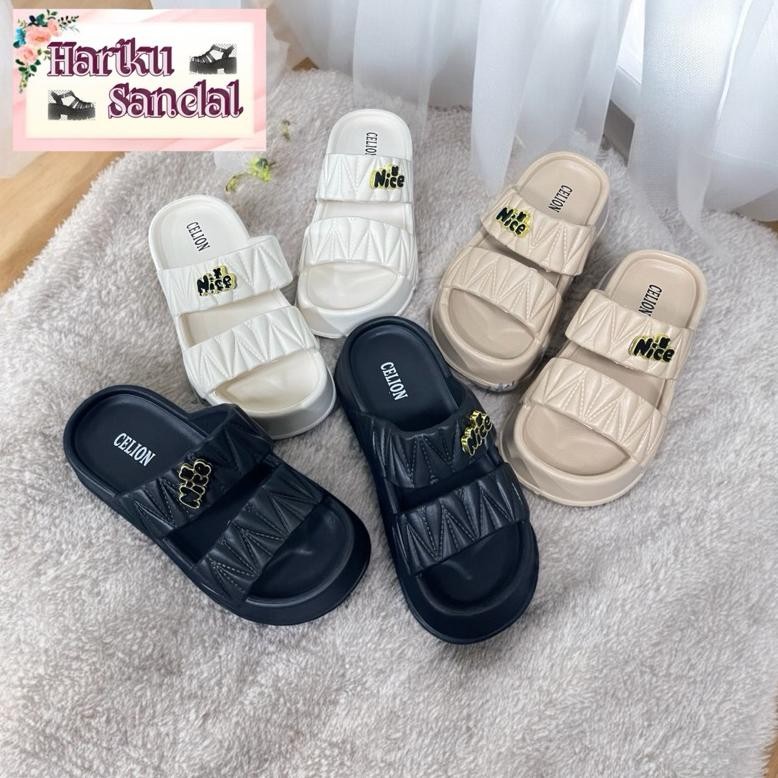 Sandal Wanita Wedges NICE Motif kerut Trendi 1106-2H