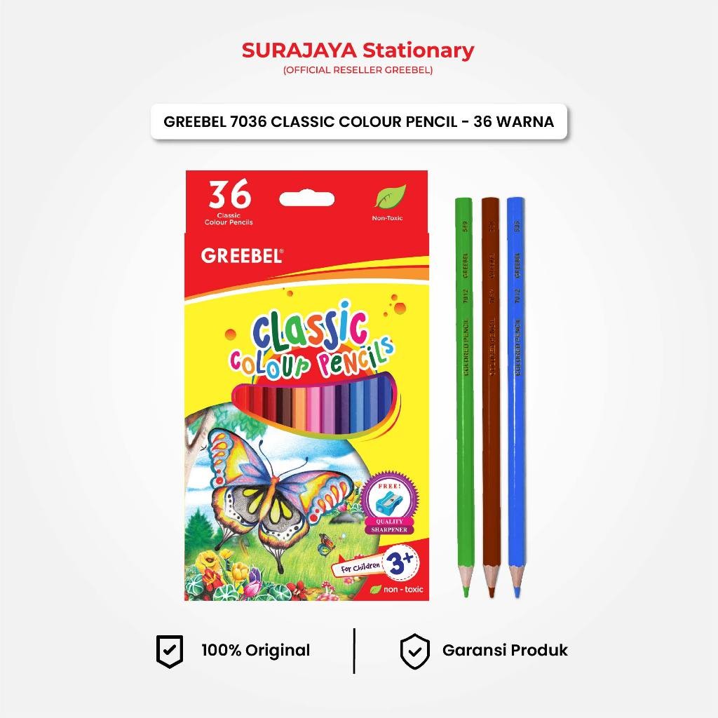 

GREEBEL Pensil Warna 36 Warna Panjang / Classic Color Pencils (7036) Warna Lebih Nyata / Mewarnai Menggambar