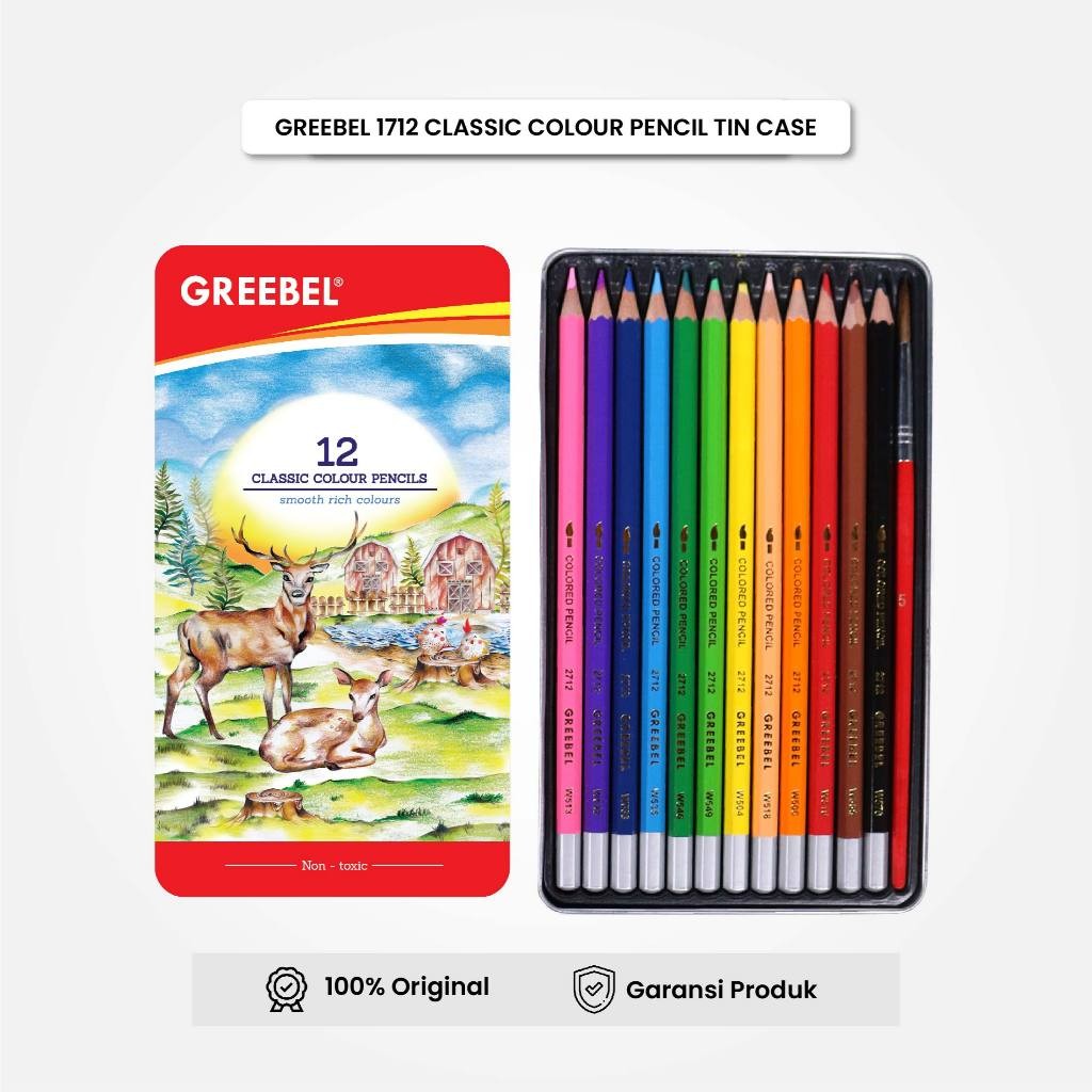 

GREEBEL Pensil Warna / 12 Warna Classic Color Tin Case (1712) / Colored Pencil / Warna Lebih Nyata