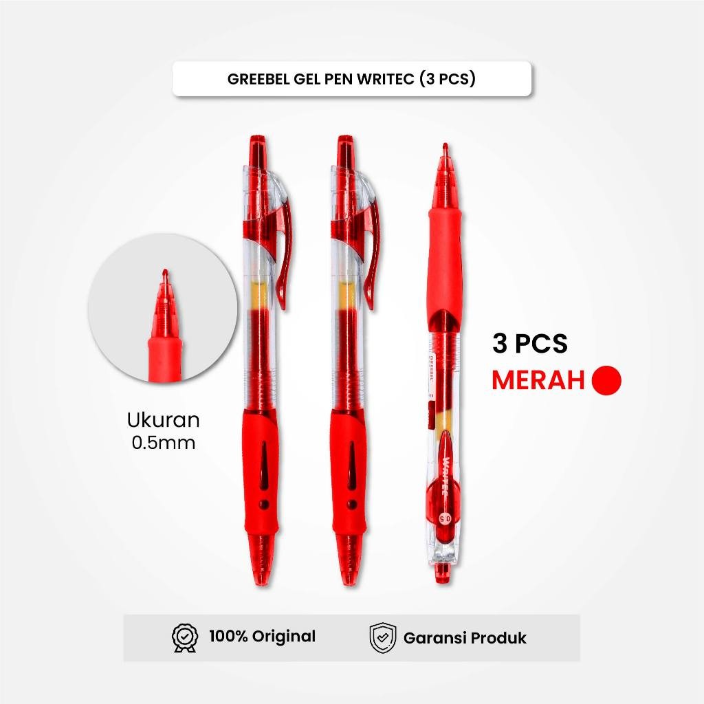 

GREEBEL Gel Pen Pulpen Pena GP-503 Writec 0.5 Tinta Merah (3PCS/SET) / Pulpen Gel Murah Grosir
