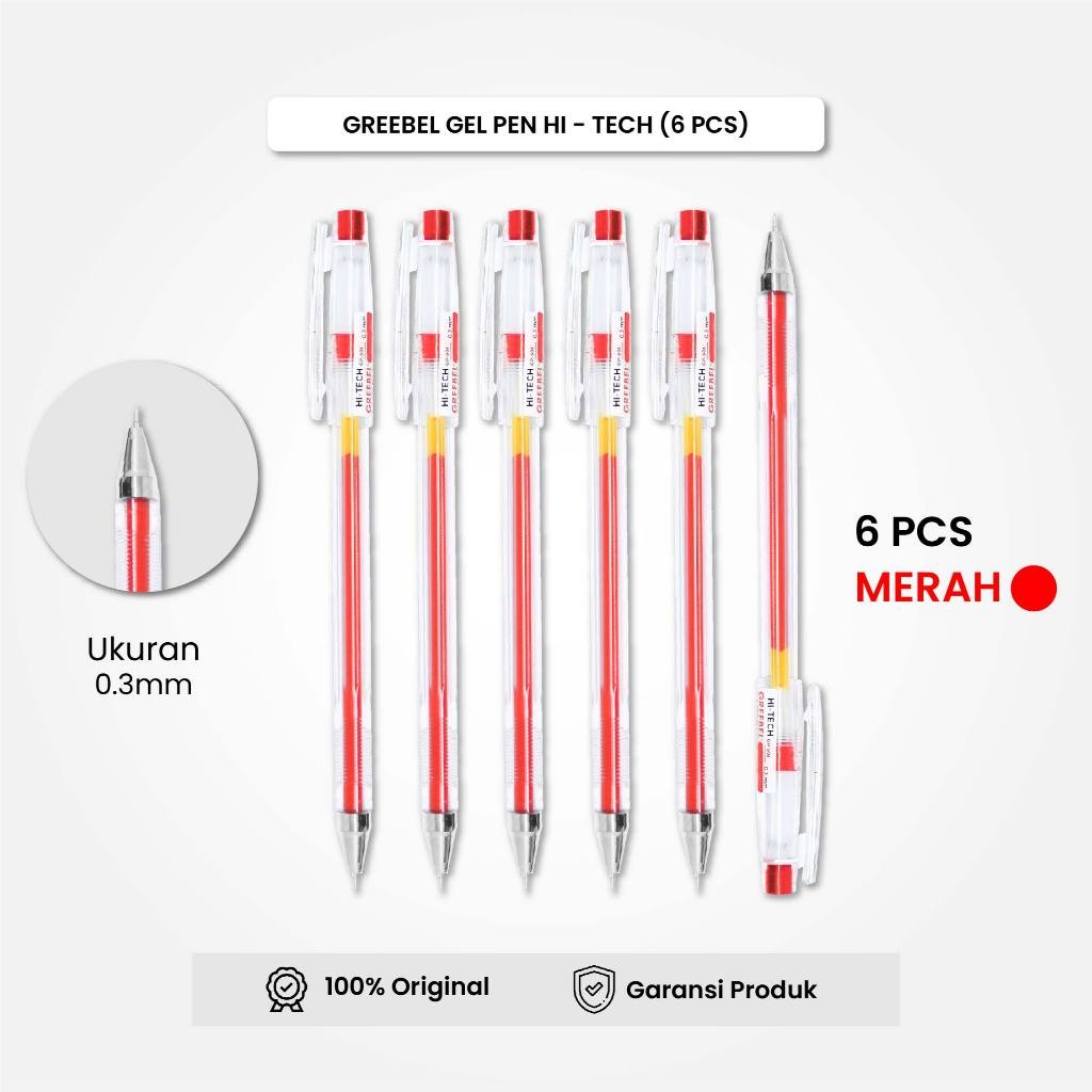 

GREEBEL Gel Pen Pulpen Pena GP-506 Hi-Tech 0.3 Merah (6PCS/SET) / Pulpen Gel Murah Grosir