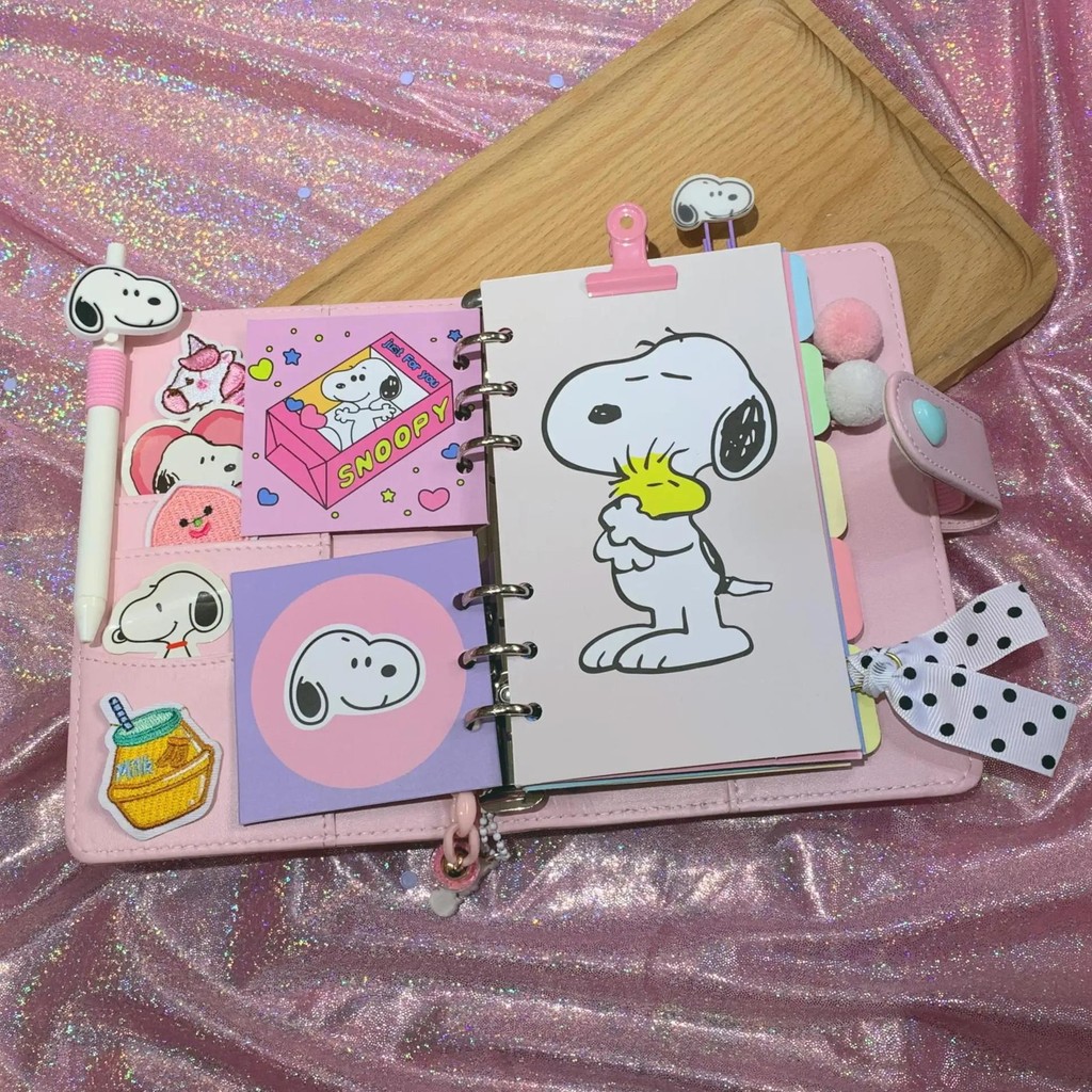 

Snoopy Handbook Loose-Leaf Notes Student Diary Kawaii School Notepad Set Handbook Decoration Material Package Anime Supplies Set