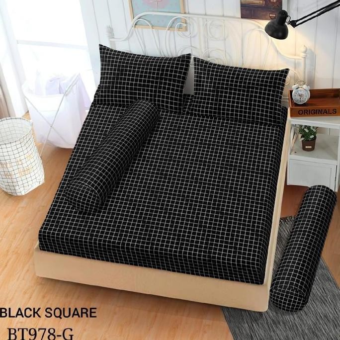 Sprei kotak-kotak hitam aesthetic ukuran 180x200, 160x200, 120x200 sprei Homemade Bantal Katun