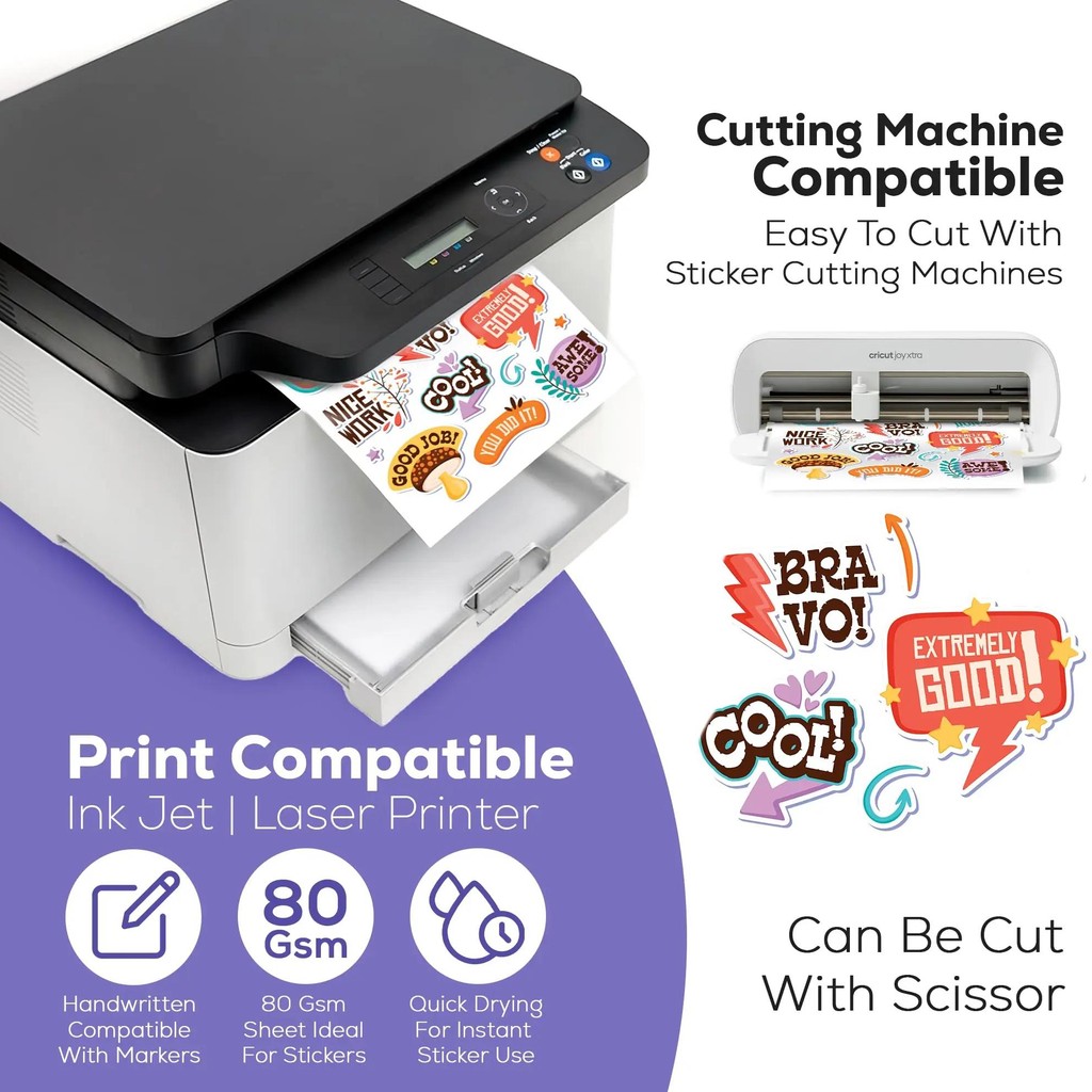 

A4 Paper Sticky Matte White Self-Adhesive Label For Inkjet Laser Printer Easy Peeling Printable Sticker Sheets Sticker 200-100