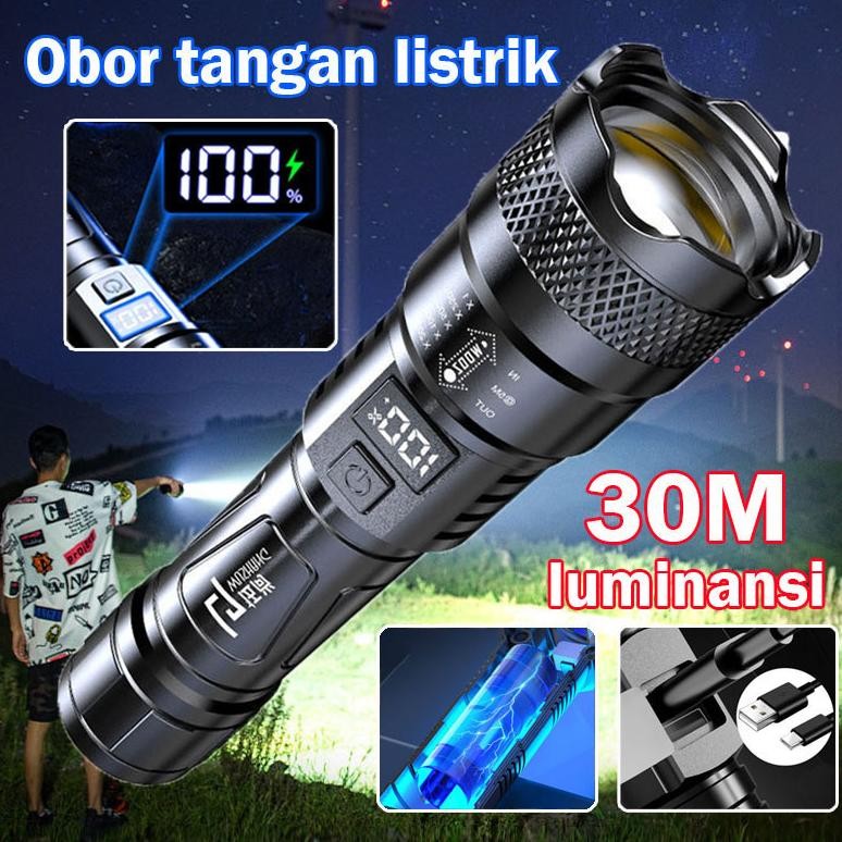 300W Senter Cas Police Swat Senter Senter LED Super Terang Portabel Zoom Rechargeable Ipx8 Tahan Air