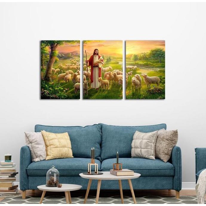 Terjangkau Hiasan Dinding 1 Set Yesus Gembala Ukuran Jumbo Tema Kristen / Katolik