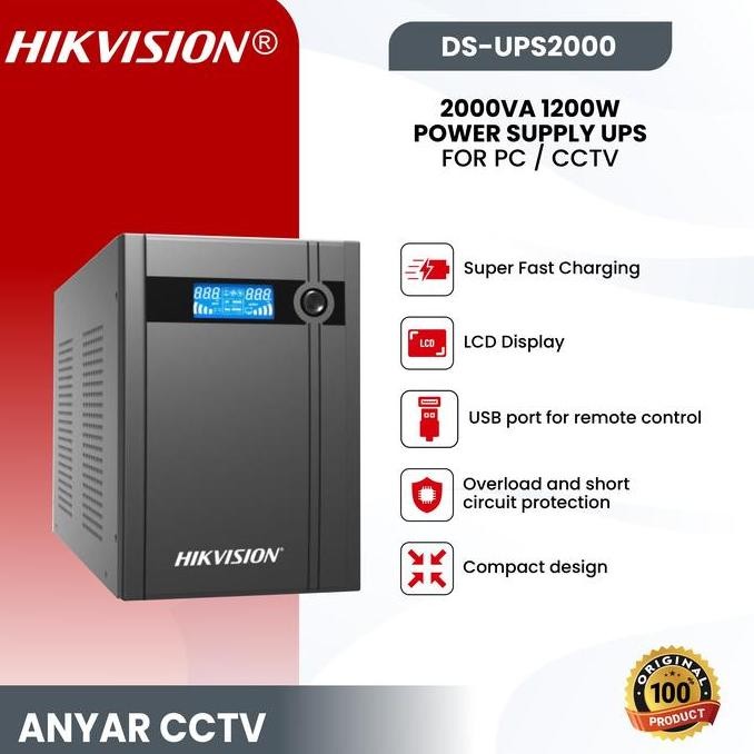 HIKVISION DS-UPS2000 2000VA 1200W POWER SUPPLY UPS FOR PC / CCTV
