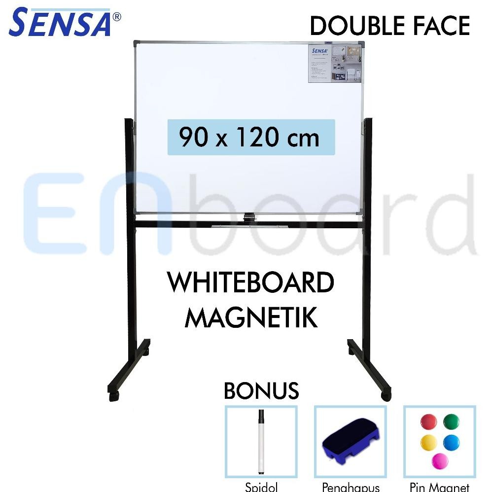 

READY PAPAN TULIS WHITEBOARD / WHITE BOARD STANDING MAGNET DOUBLE F SENSA 90 X 120 CM