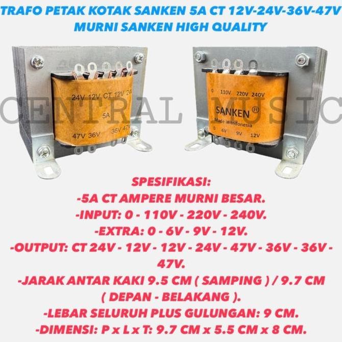 NEW TRAFO PETAK KOTAK SANKEN 5A CT 12V-24V-36V-47V MURNI SANKEN