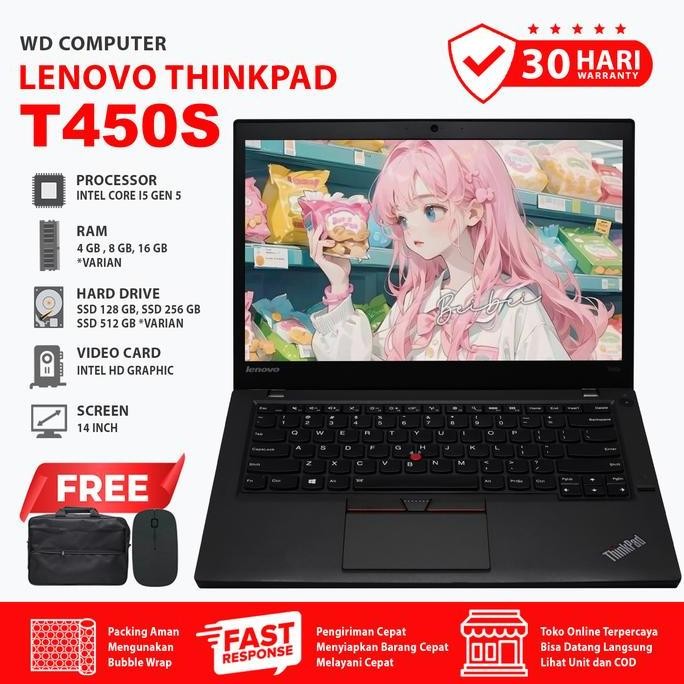 [Wdkomputer] Lenovo Thinkpad T450 I T450S Slim I T450 Touchscreen I Core I5 Gen 5 I Ram 8 Gb Ssd 512