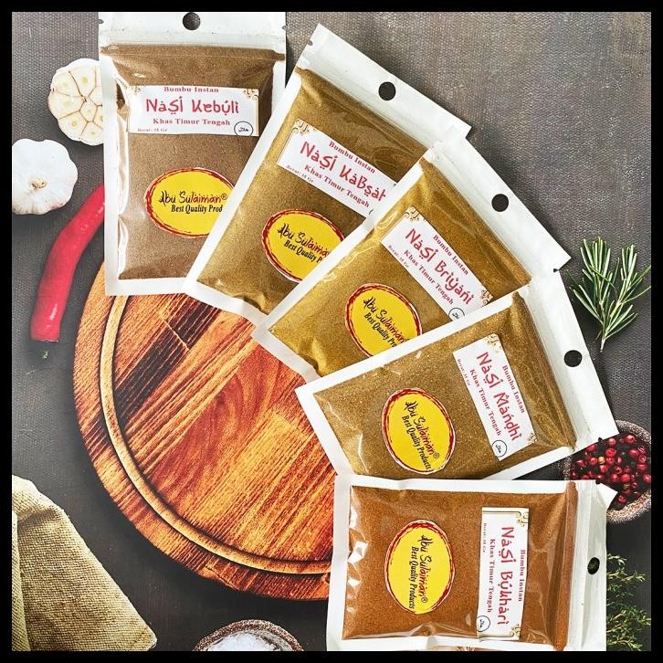 

BUMBU NASI KEBULI MANDHI DAN BRIYANI BUMBU NASI KEBULI MANDHI KABSAH BRIYANI INSTANT UKURAN 1 KG BERAS 35 GRAM / BUMBU KHAS TIMUR TENGAH ABU SULAIMAN