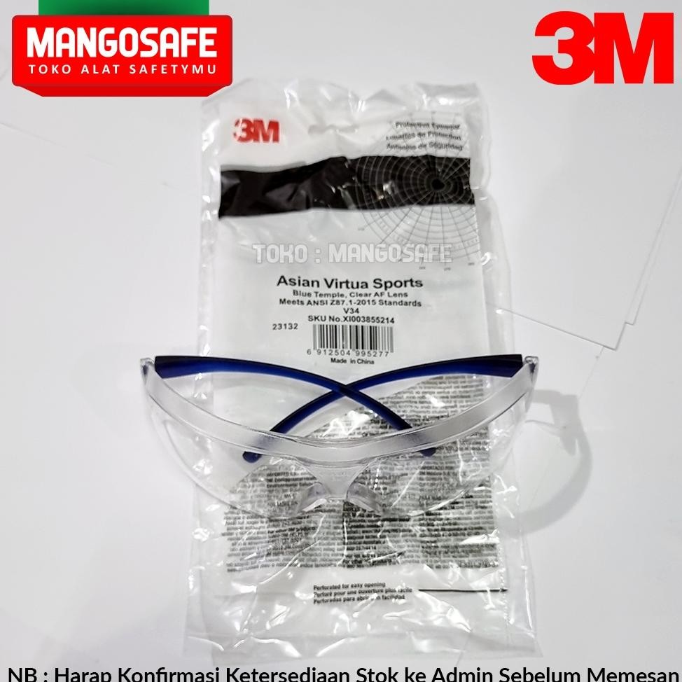 Terlaris Kacamata Safety Proyek 3M Asian Virtua Sport 10434 Clear Anti Fog & Anti Uv Protection / Ka