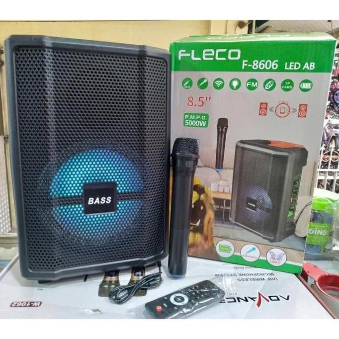 Speaker Bluetooth Fleco F-8606 Ab Led / Fleco F-8606 Bal 8'5 Inch Free Mic Wireless Karaoke + Remote
