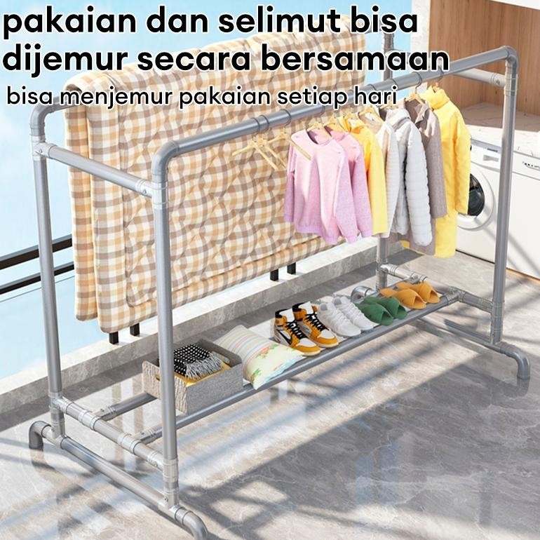 JH85 jg-8 Jemuran Baju Stainless Kuat Besar Jemuran Baju Besi Gantungan Baju Berdiri Besar 220*80*16