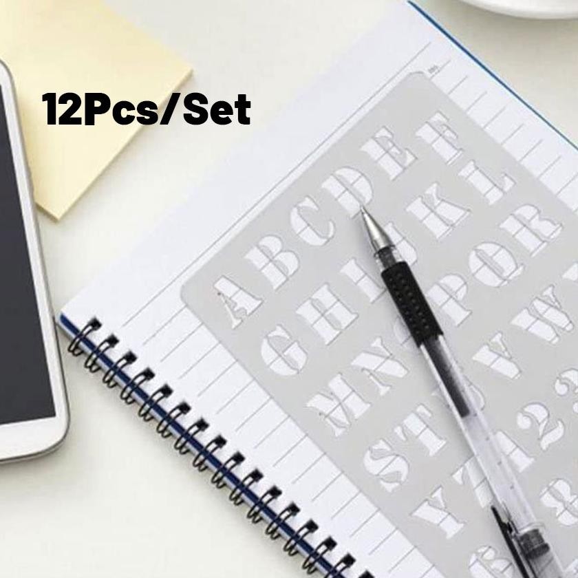 

Premium 12Pcs/Set Penggaris Huruf & Angka Templates - Penggaris Sablon ABC - Lettering Stencil set - Penggaris Cetakan Huruf Angka Templates Sablon High Quality