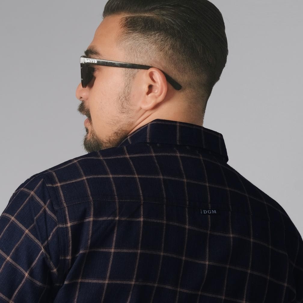 Berkualitas Dgm Kemeja Pria Flanel Pendek Premium Kotak-Kotak Flanel Biru Navy Garis Kecil Coklat 26