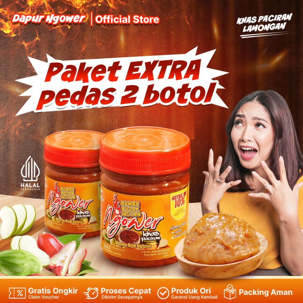 

Dapur Ngower Paket 2 Botol Bumbu Sambal Rujak Buah Extra Pedas Ngower Enak Halal nUg