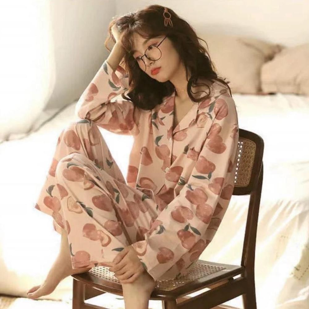 Ready Piyama Baju Tidur Wanita Pp Fashion Kerah Kancing Lengan Panjang Ld 105- 125Cm