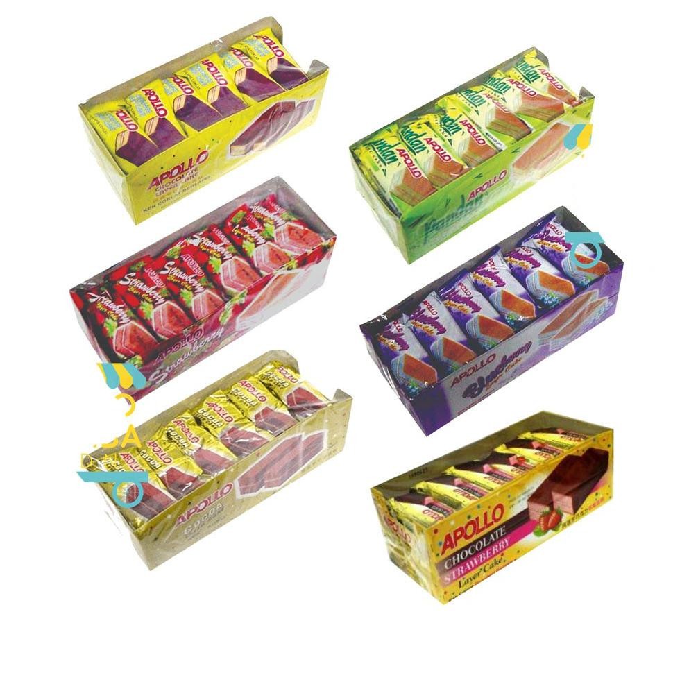 

Apollo Layer Cake Bolu Lapis Coklat Pandan Blueberry Strawberry - Netto 24 pcs x 18 gr nUg
