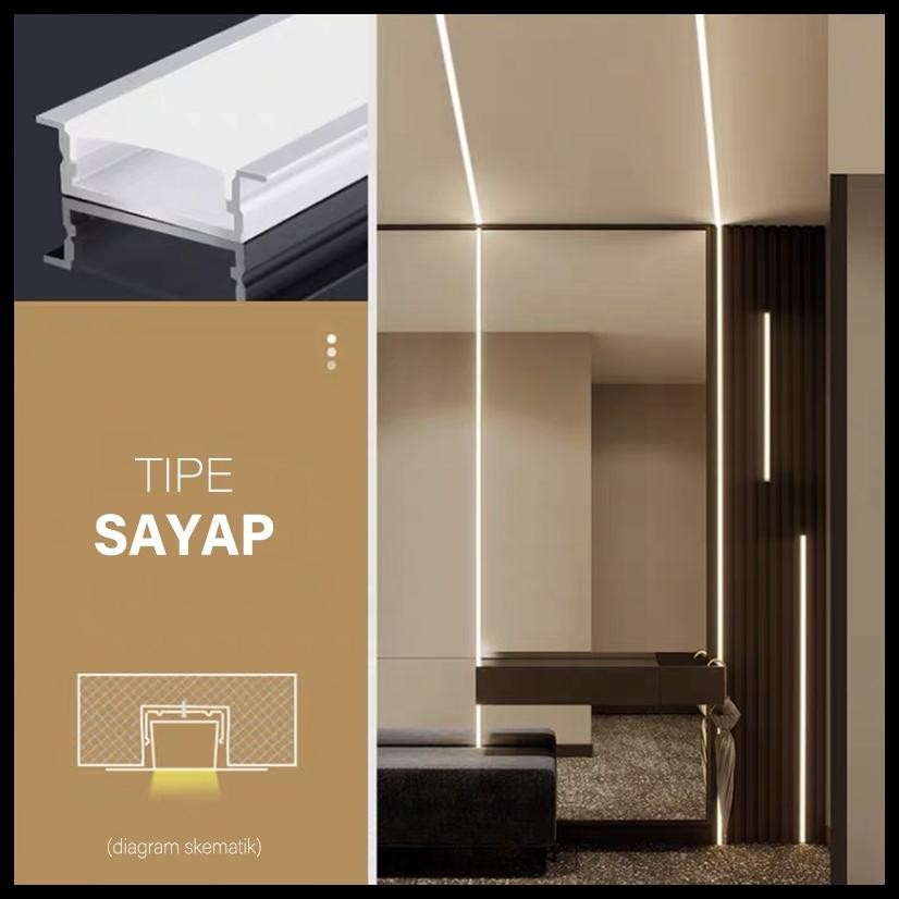 PELINDUNG LAMPU STRIP LED 1 METER / STRIP LIGHT TROUGH / COVER LAMPU ALUMINIUM KAP LED STRIP