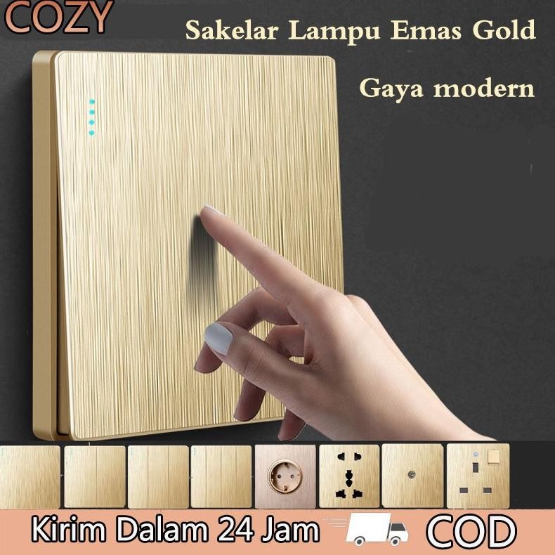 HJK COZY Saklar Lampu Infinity Emas Gold /Stop Kontak/Sakelar / Cetekan Saklar Rumah Gabungan saklar