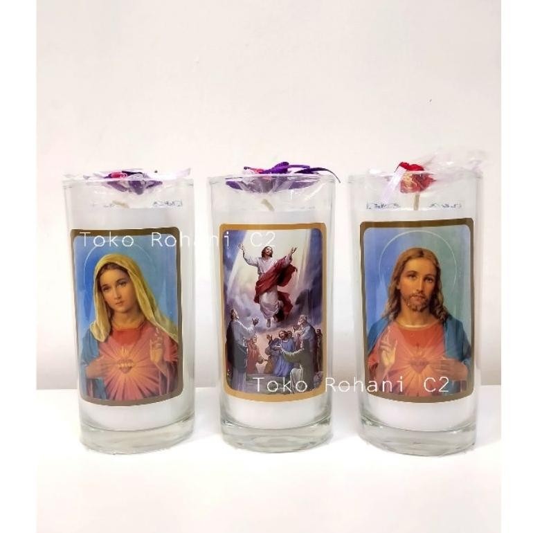Fe24 Hg-24 Lilin Gelas Kaca Gambar Maria Yesus - Gambar Yesus Dan Bunda Maria + Doa (1966) Berkualit