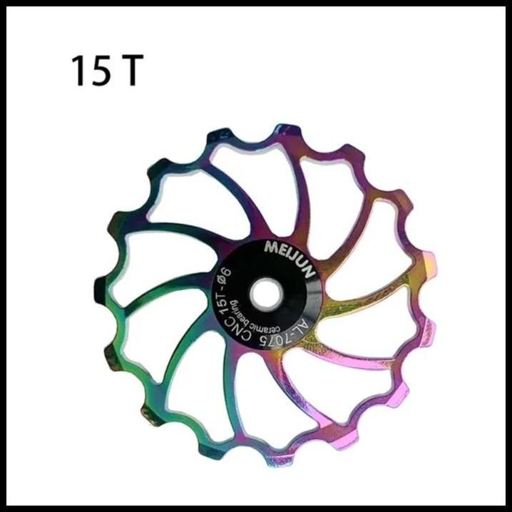 Meijun Pulley Ceramic Rd 15T Bearing Ceramic Pulley Sepeda Rainbow