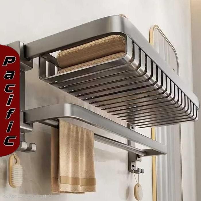 Promo Rak Handuk Kamar Mandi Tempel Dinding 2 Layer Gantungan Lipat Bahan Aluminium Anti Karat