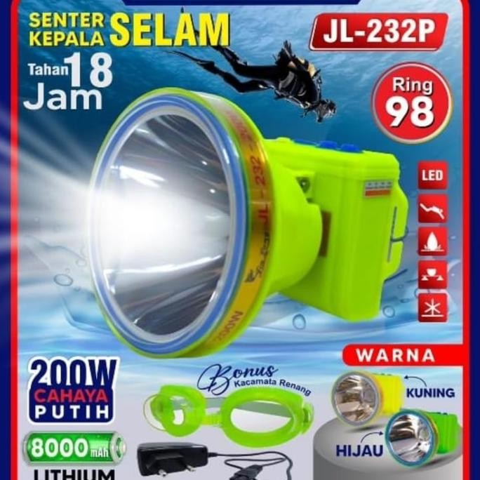 Senter Kepala Selam Jinlong 200W Jl 232 (Cahaya Putih) Ring 98