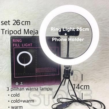 Paket Komplit Ringlight 26cm + Tripod Meja Make Up Vlog Lampu Ringlight 26cm