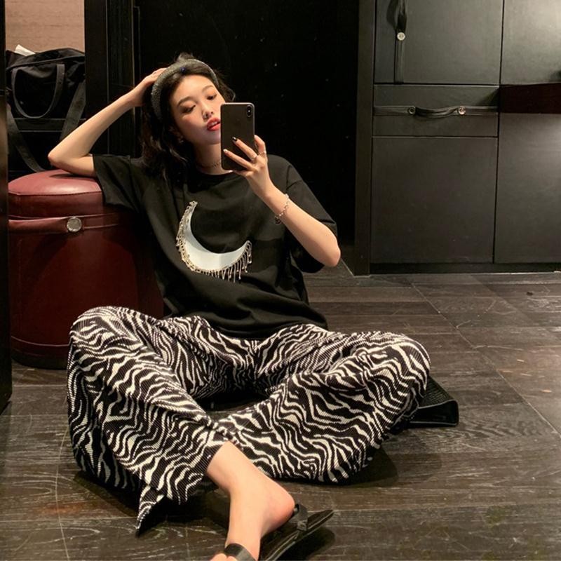 Fashion New Zebra Print Pants High Waist Straight Mopping Pants Casual Wide Leg Pants for Women