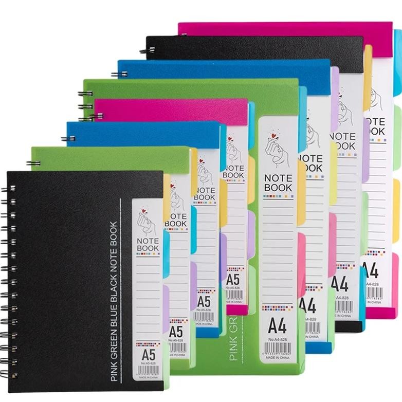 

96-Sheet Spiral Notebook With 4 Divider Pages A4/A5 Sizes Lined Pages Blue Green Black Rose Wirebound Note Book