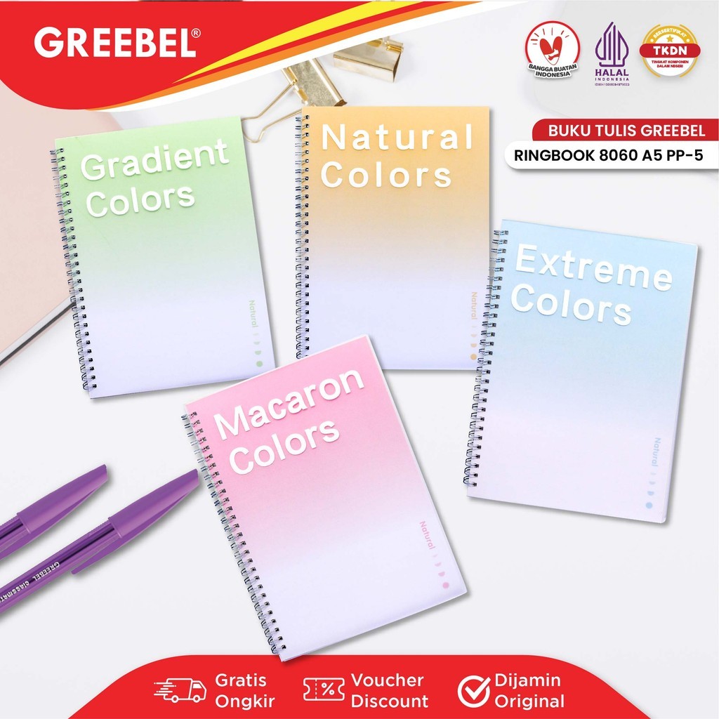 

GREEBEL Notebook A5 Buku Diary Aesthetic / Ringbook 8060 A5 PP- 5 / Buku Note Binder 60 Halaman / Buku Tulis Lucu Pastel