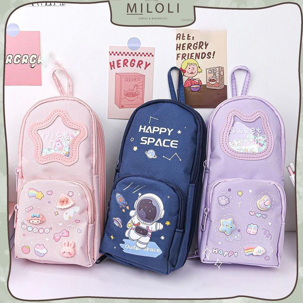 

Hj-45 [Miloli] Kotak Pensil Cartoon Backpack Pencil Case Pencil Bag Tempat Pensil Resleting Stationery Multifungsi - F0284 Hj-45