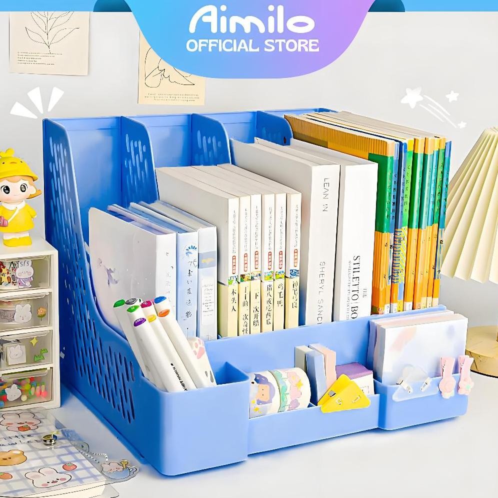 

TERMURAH [READY] Aimilo Desktop Organizer File Penyimpanan Serbaguna Box File Rak Buku Dengan Tempat Pena Tempat Buku Tempat Siap kirim