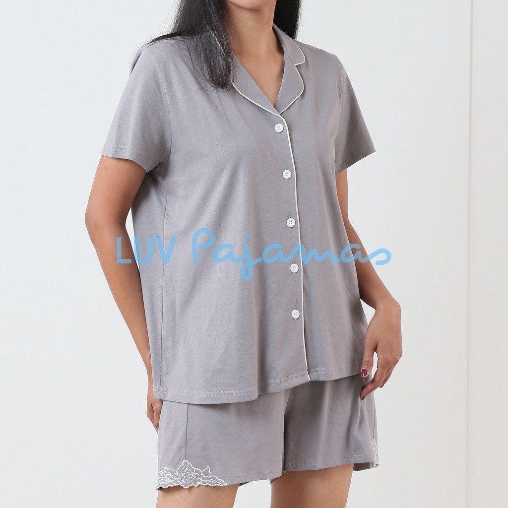 Miss Luana Baju Tidur Wanita Dewasa Pajamas Berkancing Lengan Pendek Celana Pendek - Bahan Kaos Polo