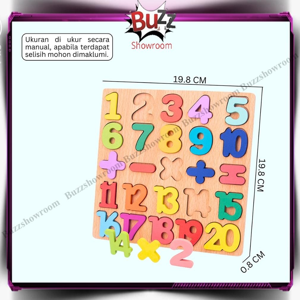 Mewah Puzzle Kayu 3D Huruf Angka Wooden Mainan Edukasi Anak Blok Montessori Geometri