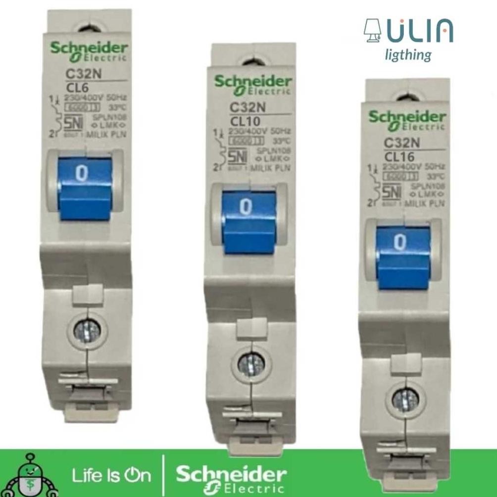 NEW MCB SCHNEIDER 2 AMPERE 2A 4A 6A 10A 16A 20A 25A 35A 40A CL C32N  BIRU SPLN PLN PEMUTUS ARUS LIST