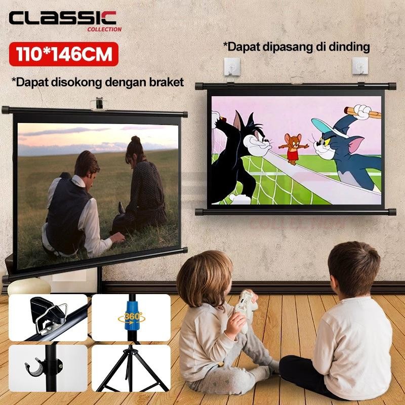 Layar Proyektor Manual Gantung (Layar Proyektor 72") Layar Proyektor 4:3 72 Inci Layar Proyektor Gan