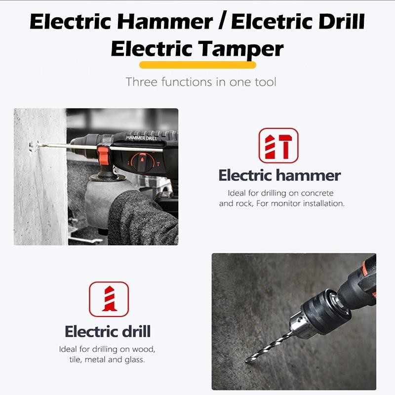 Reaim 3 Mode Cordless Brushless Rotary Hammer Impact Drill Electric Rechargeable Portable Powertool 