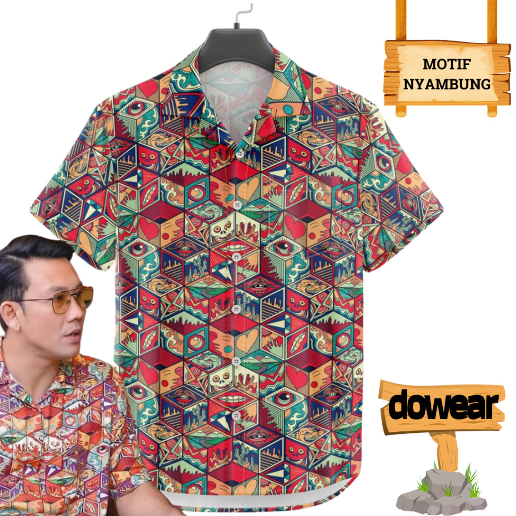 Dowear Baju Shirt Kemeja Motif Pria Wanita Unik Bermotif Kekinian Oversize Jumbo KUBUS ABSTRAK 141