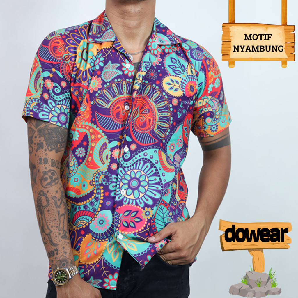 Dowear Baju Setelan Kemeja Laki Laki Motif Batik Pria Lengan Pendek Kondangan Modern BATIK UMBIR 012