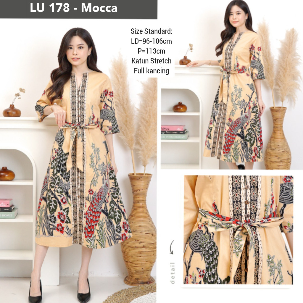 Murah Dress Batik Erina Modern 663 Terusan Kerja Kantor Wanita Kondangan Pesta Baju Etnik