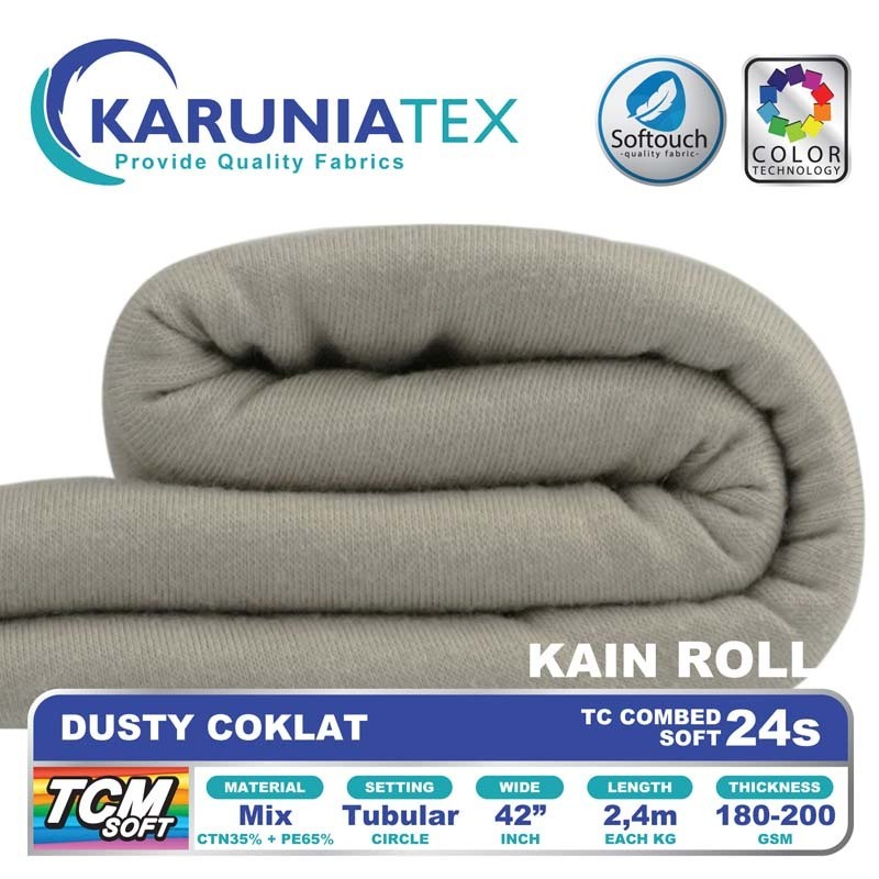 Kain Kaos TC Combet 24s Rollan | Dusty Coklat | Karunia Textile